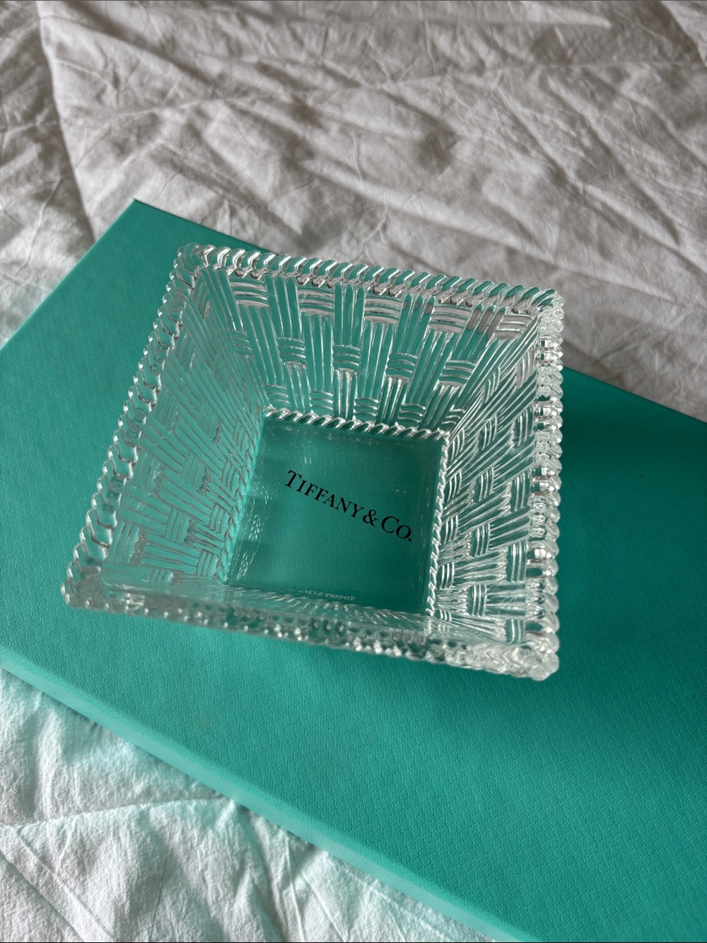 Tiffany & Co Basket Weave Crystal Trinket dish